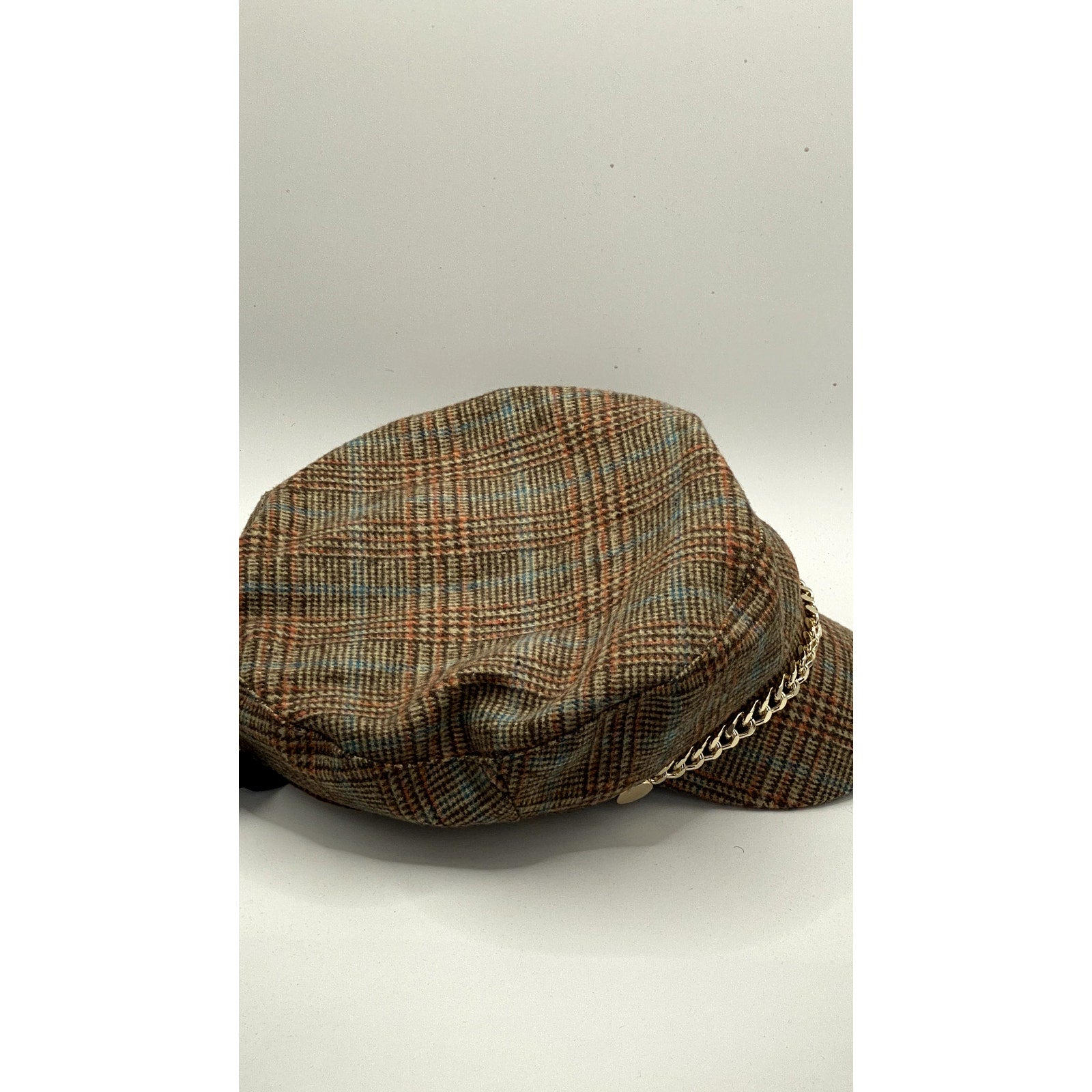 ZARA ACCESSORIES Women’s Tan Houndstooth Chain Detail Newsboy Hat SZ M
