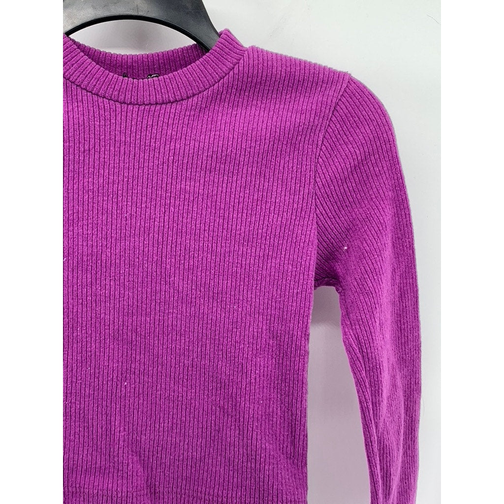 ZUIKI Women's Purple Crewneck Ribbed Long Sleeve Cropped Top SZ S
