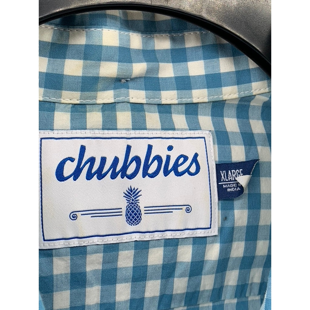CHUBBIES Men's Blue-White Gingham Button-Up Shirt SZ XL