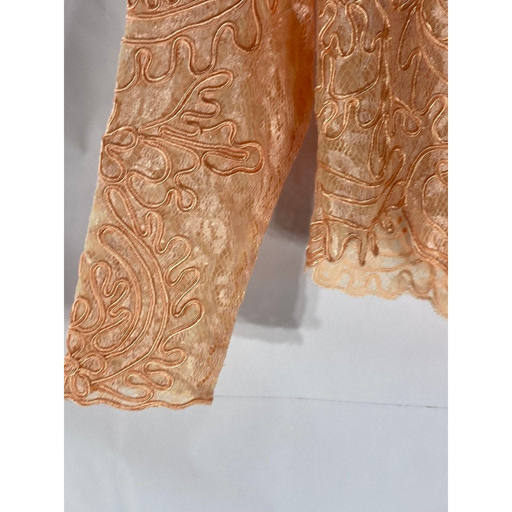 UNBRANDED Women's Pink Embroidered Lace Button-Up Long Sleeve Top SZ S