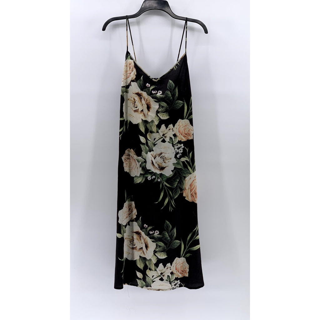 TWO ARROWS Women's Black Floral Print Slip Midi Dress SZ XS