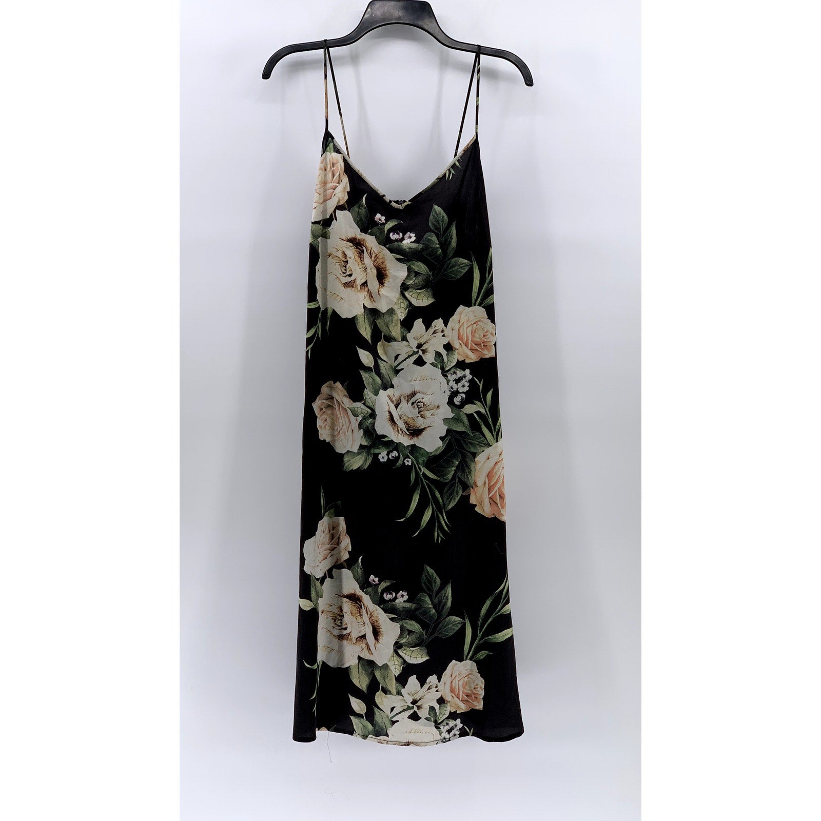 TWO ARROWS Women's Black Floral Print Slip Midi Dress SZ XS