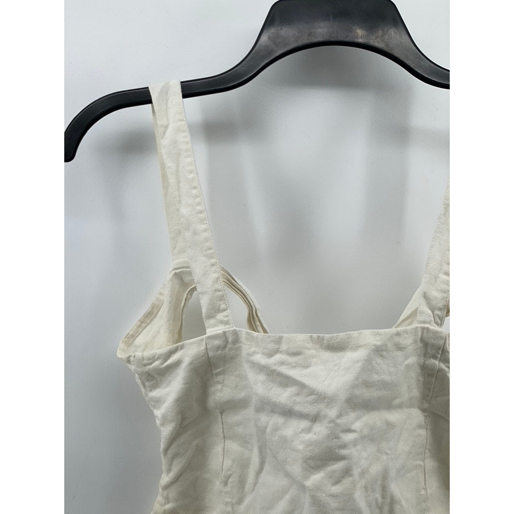 LITTLE PARADISE Women’s White Linen Tie Open-Back Cropped Tank Top SZ S