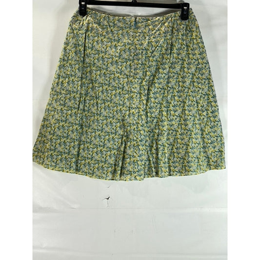 TALBOTS Women's Plus Size Green/Yellow Floral A-Line Knee Length Skirt SZ 12W