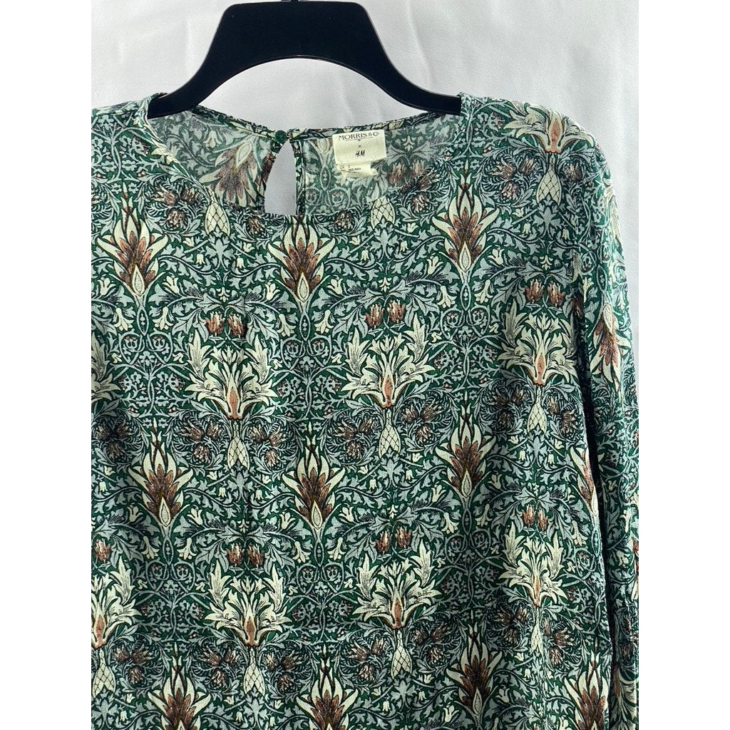 MORRIS & CO X H&M Women's Green Floral Crewneck Long Sleeve Top SZ 6