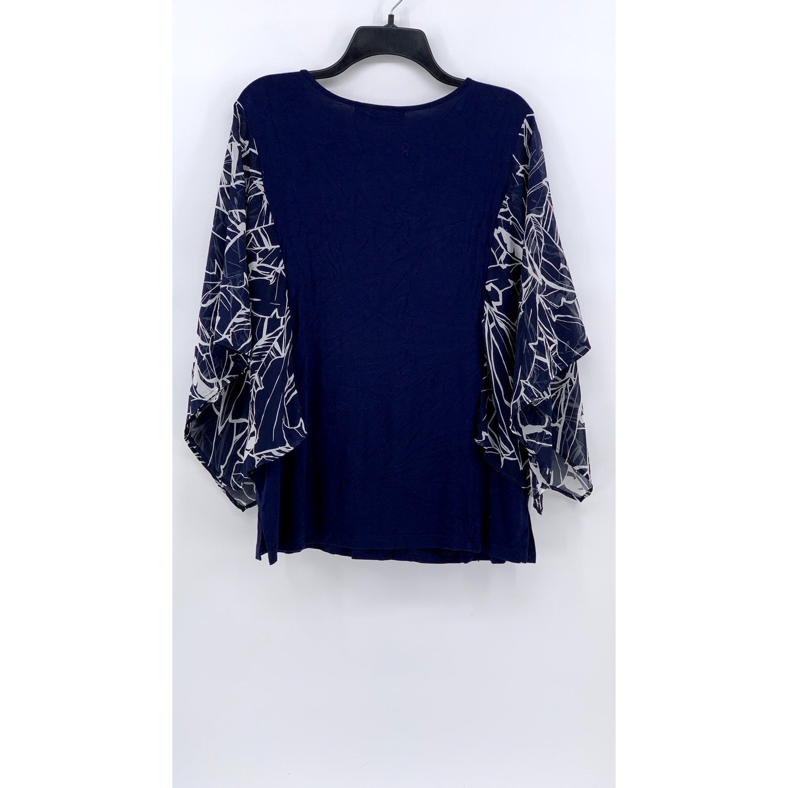BELLE BY KIM GRAVEL Women's Dark Blue Print Drama Sleeve Top SZ M