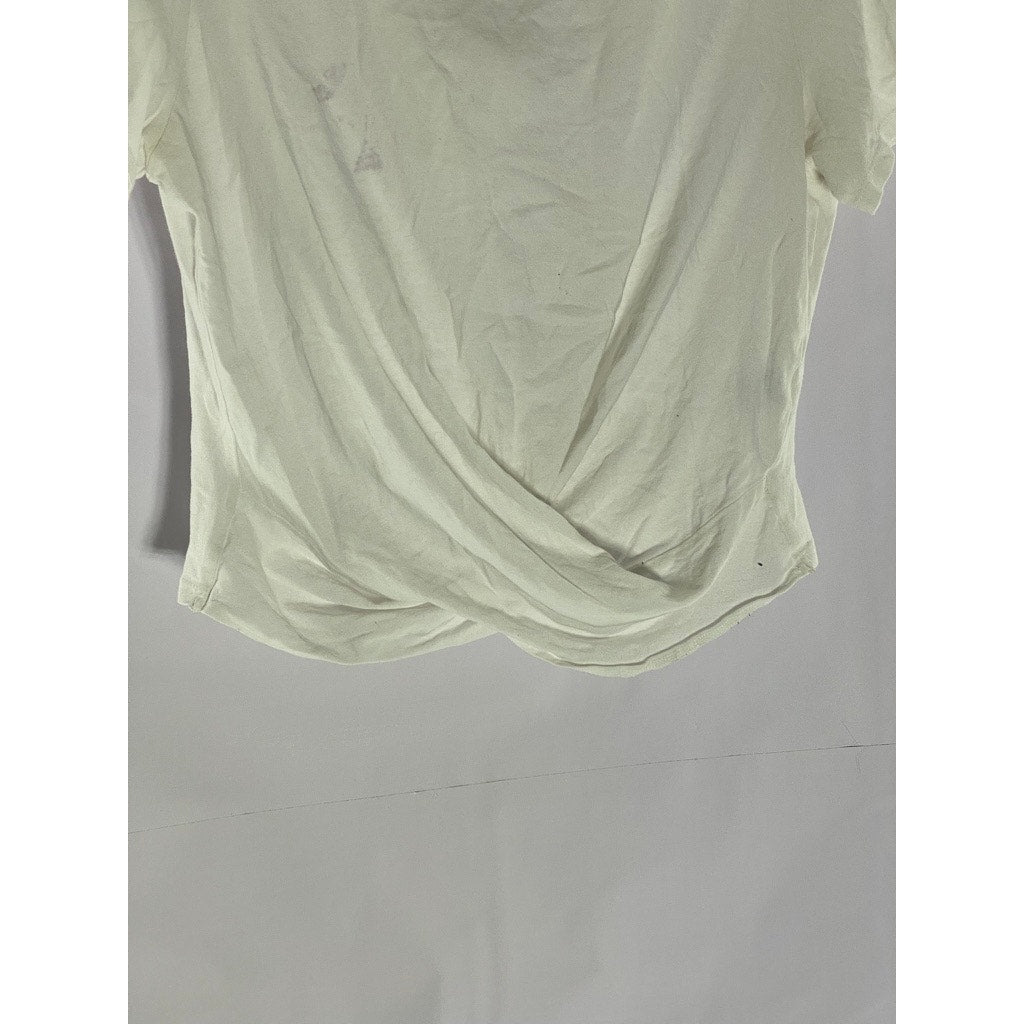 ZARA TRAFALUC Women's White Crewneck Short Sleeve Twist-Front Crop Top SZ S