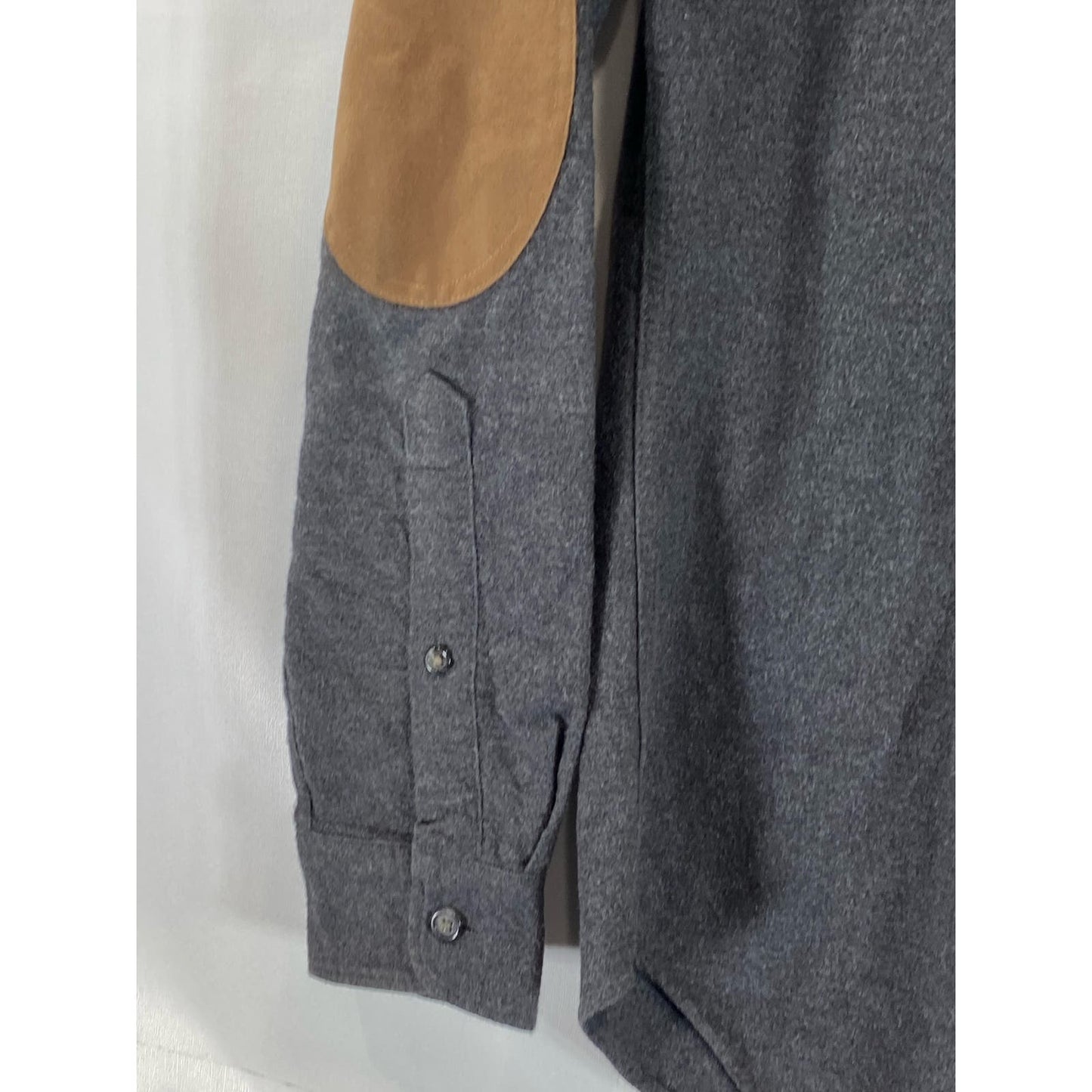 J. CREW Men's Charcoal Faux-Leather Elbow-Patch Button-Up Long Sleeve Shirt SZXS