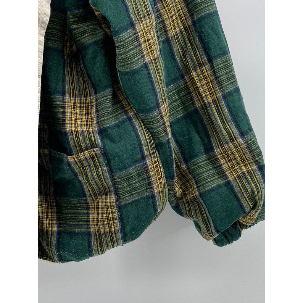TONG HAUL Men's Vintage Beige-Green Plaid Reversible Zip-Up Jacket SZ S