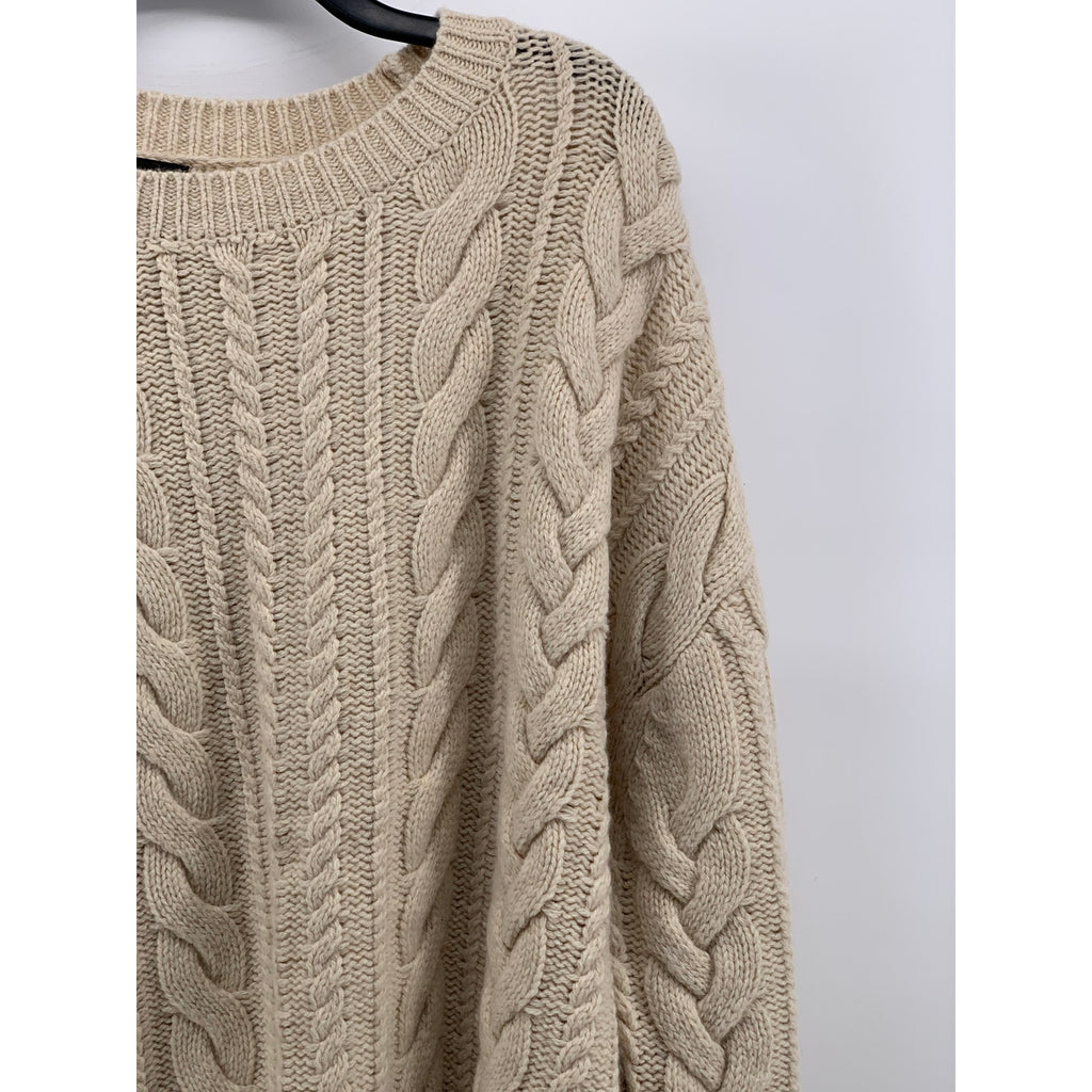 BANANA REPUBLIC Men's Beige Cable Knit Crewneck Long Sleeve Sweater SZ L