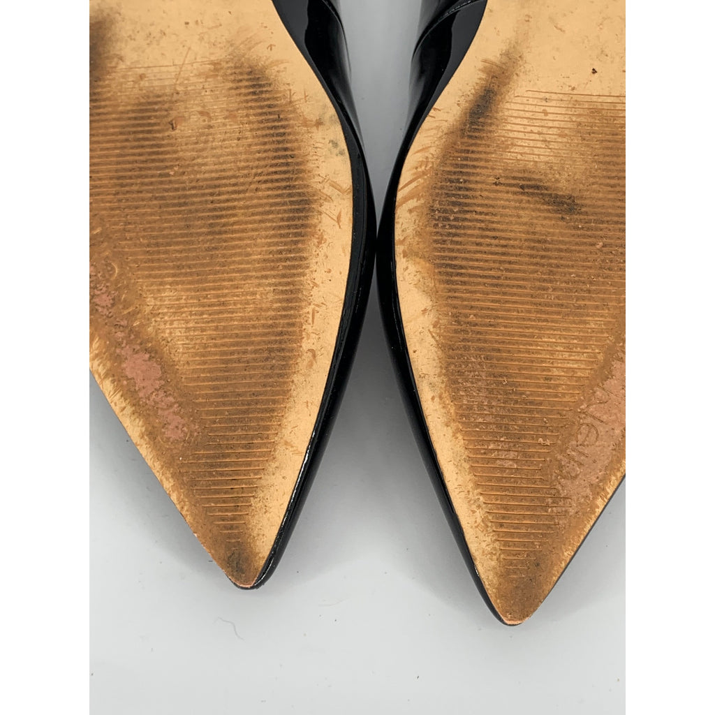 CALVIN KLEIN Women's Black Patent Leather Pointed-Toe Ankle Strap Flats SZ 8.5