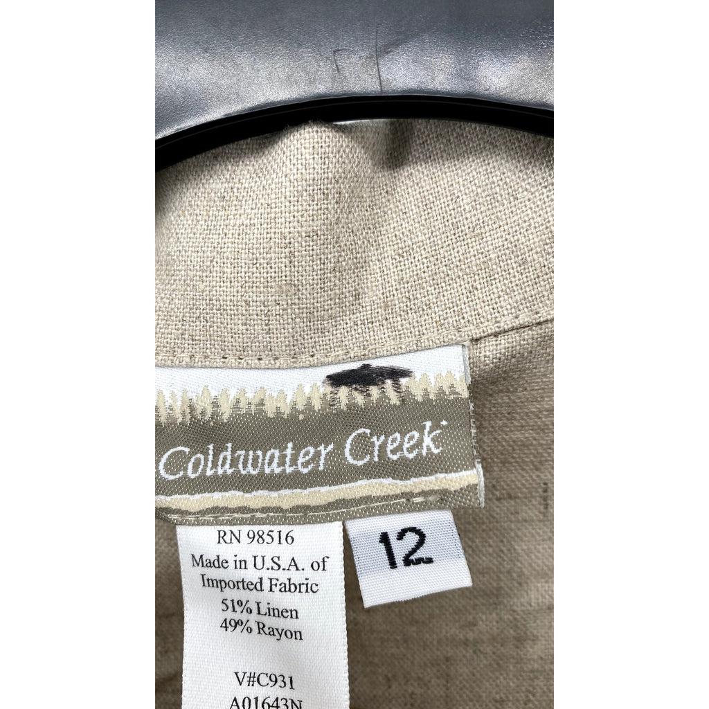 COLDWATER CREEK Women's Linen Tan Collared Maxi Dress SZ 12