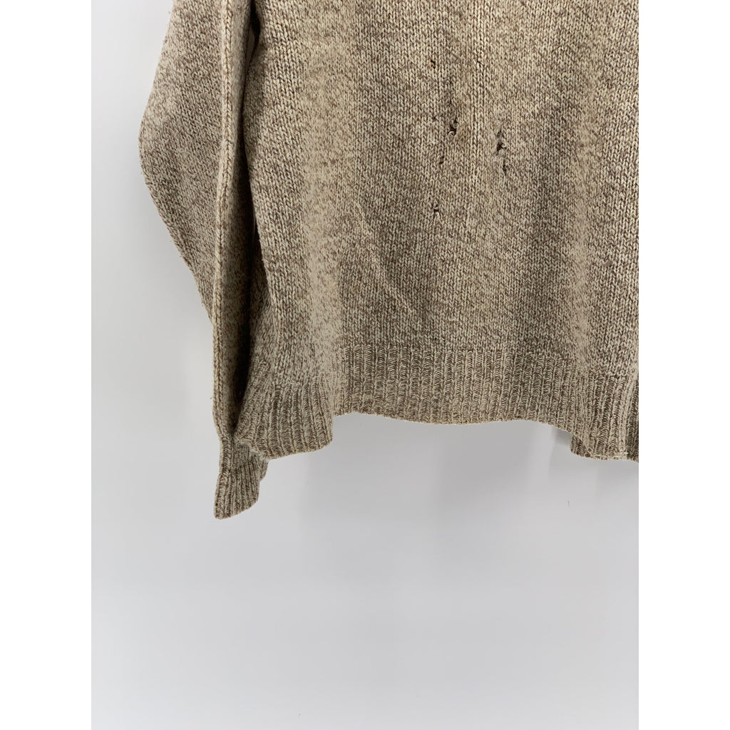 LANDS END Men's Vintage Tan Wool Crewneck Fisherman Knit 90's Sweater SZ M