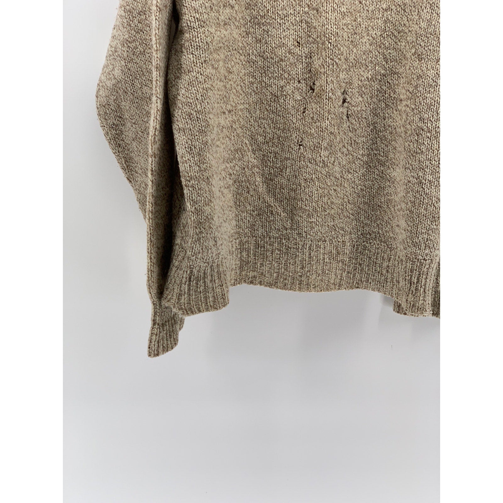 LANDS END Men's Vintage Tan Wool Crewneck Fisherman Knit 90's Sweater SZ M