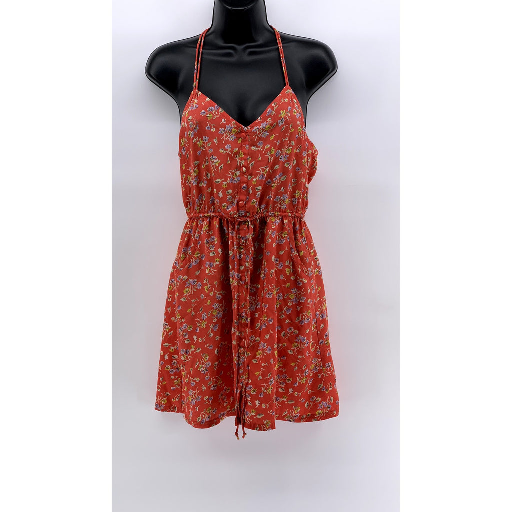 AMERICAN EAGLE OUTFITTERS Women's Orange Floral V-Neck Tie-Waist Dress SZ 2