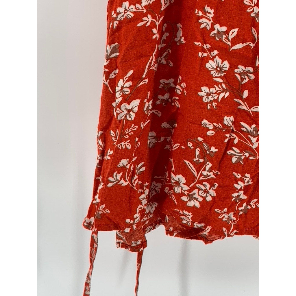 ZAFUL Women's Red Floral Print V-Neck Short Sleeve Mini Wrap Dress SZ S