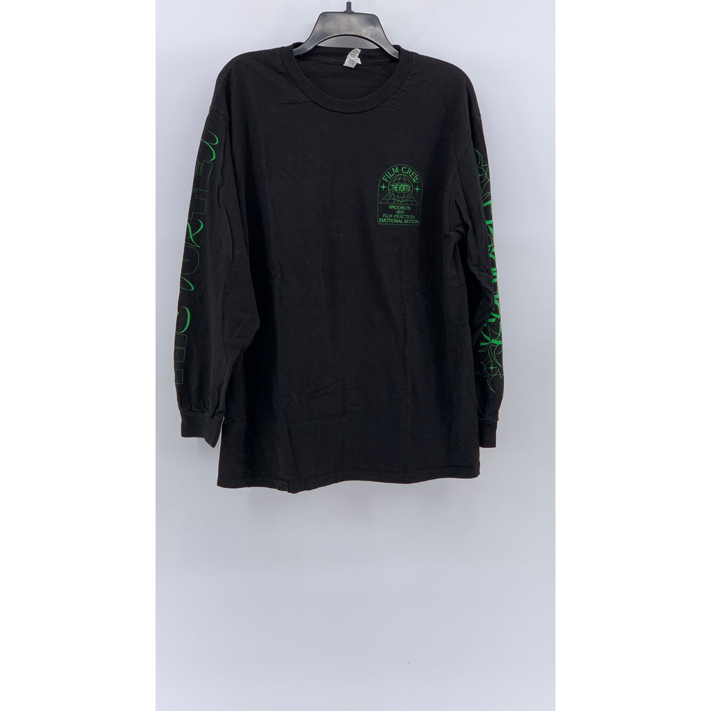 ALSTYLE Men's Black-Green Film Crew Logo Long Sleeve Classic T-Shirt SZ L
