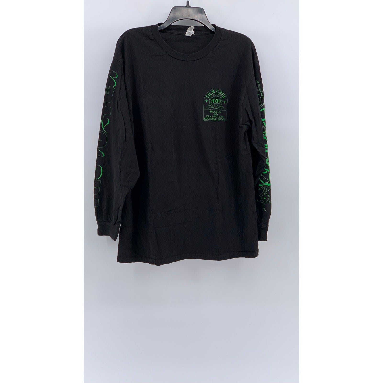 ALSTYLE Men's Black-Green Film Crew Logo Long Sleeve Classic T-Shirt SZ L
