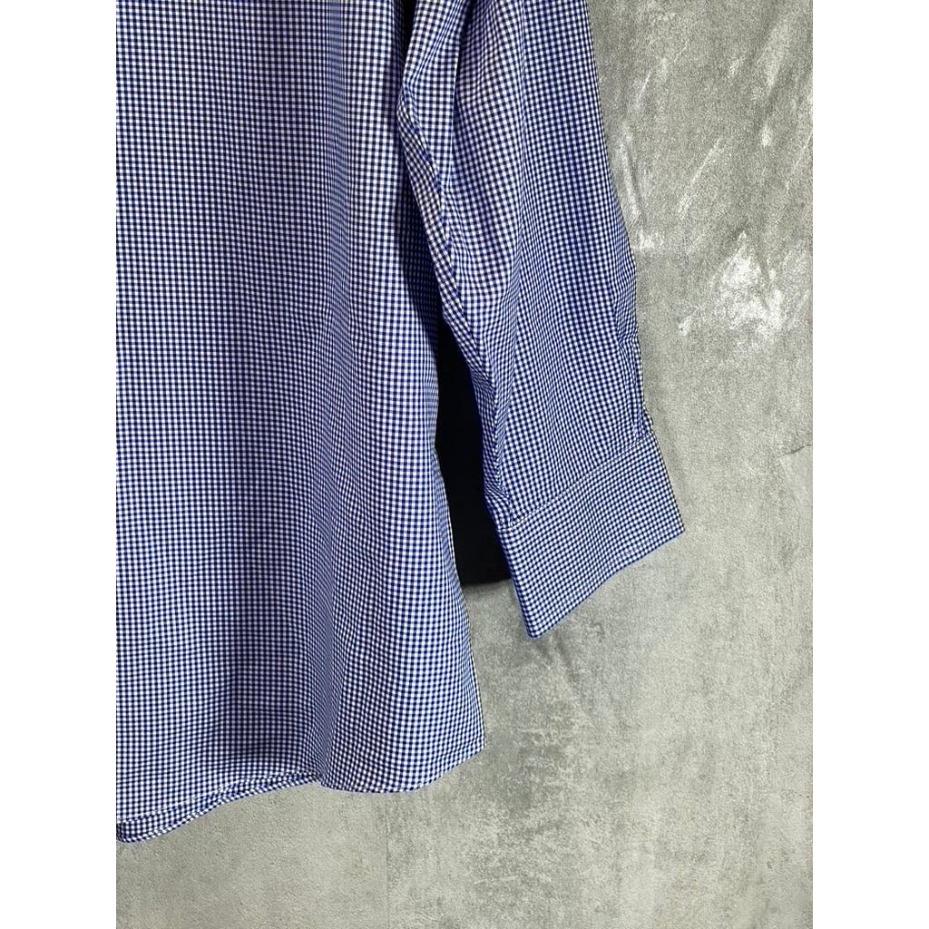 BROOKS BROTHERS Men's Blue Gingham Regular-Fit Non-Iron Dress Shirt SZ 16.5/32