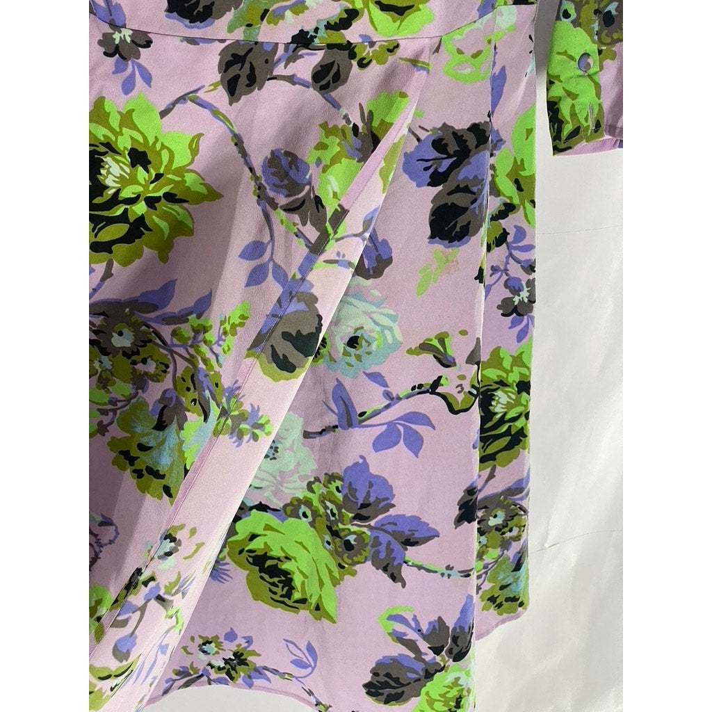 ASOS Women's Lilac Floral V-Neck Ruffle Shoulder Long Sleeve Midi Dress SZ 8