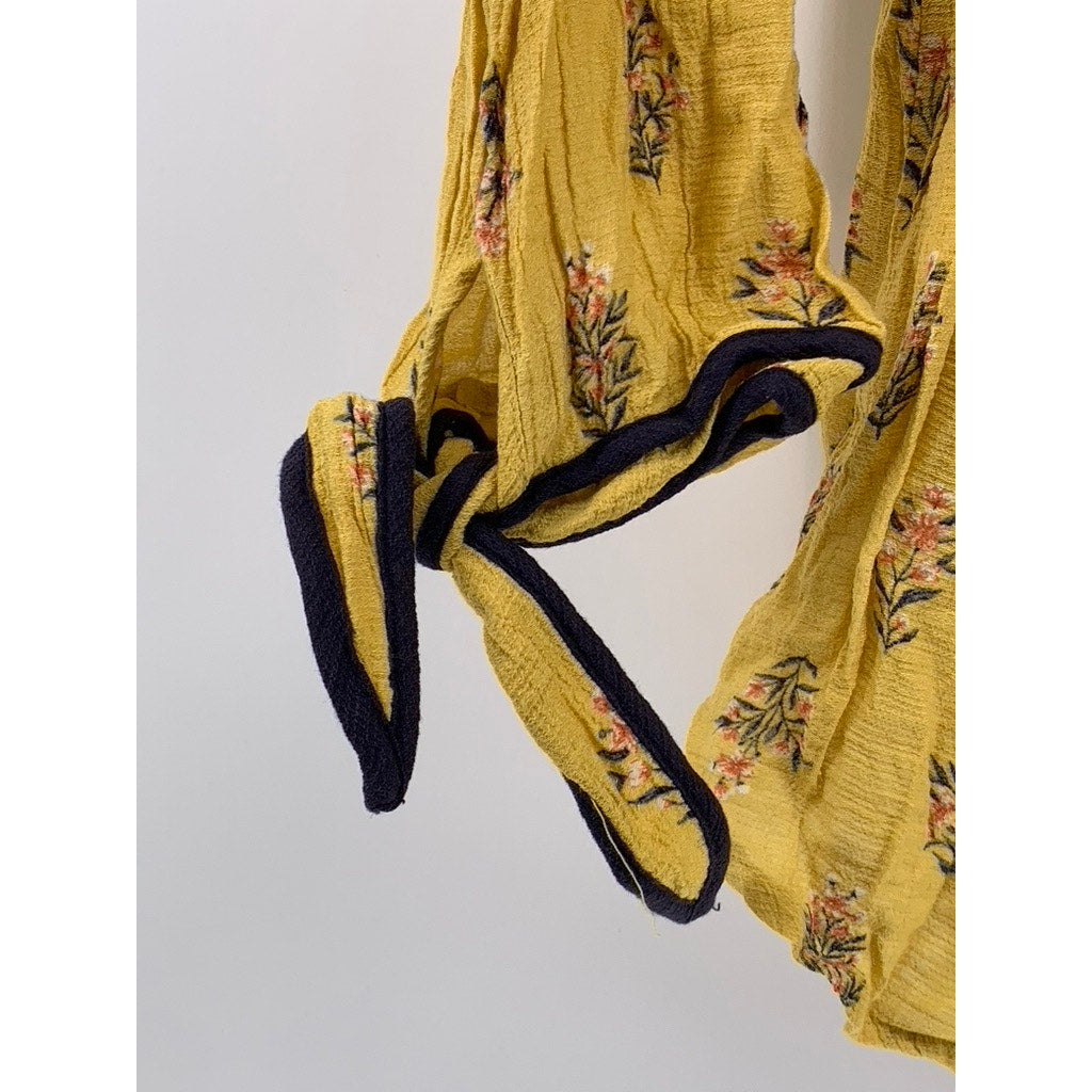 SWEET WANDERER Women's Yellow Floral Print Off-The-Shoulder Overlay Top SZ S