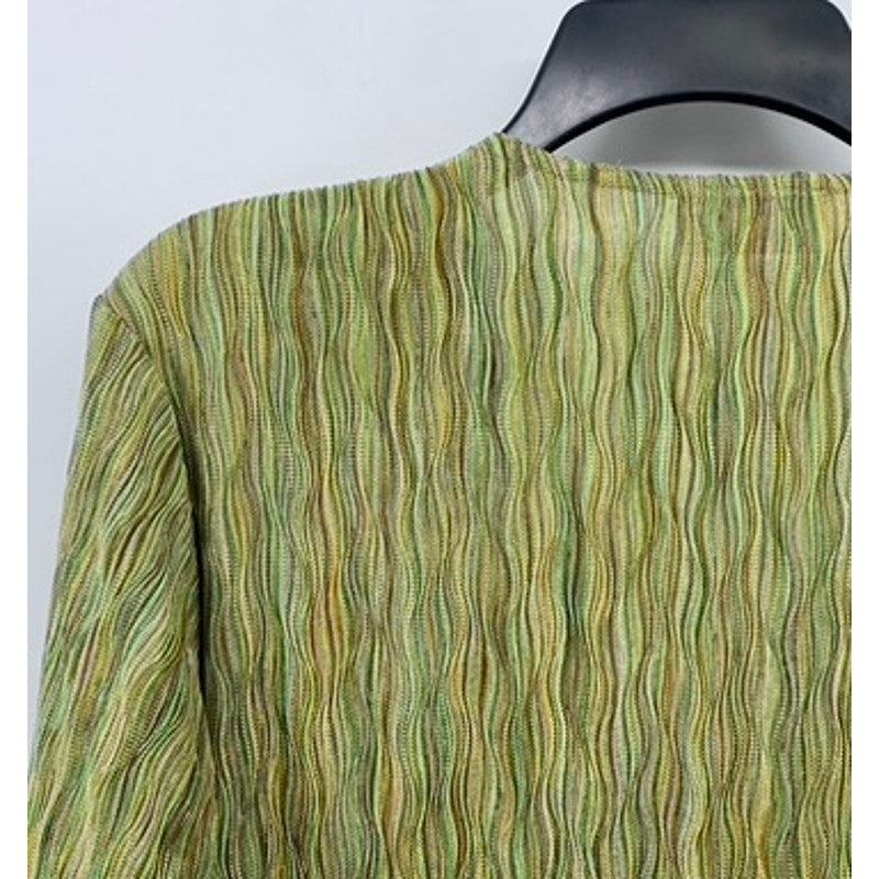 CDW Women's Green Crinkle Textured V-Neck Long Sleeve Pullover Top SZ L