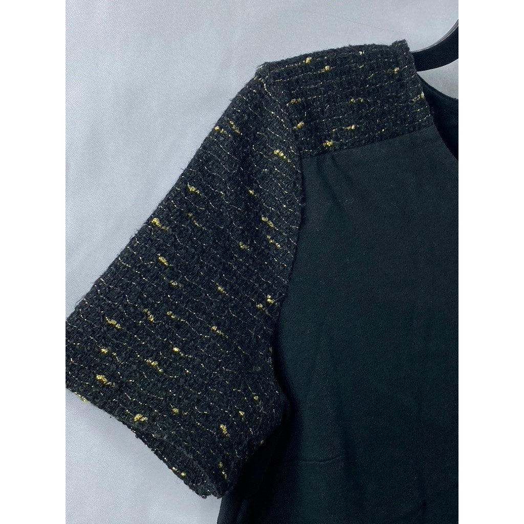 J. CREW Women's Black Crewneck Tweed Short Sleeve Top SZ XS