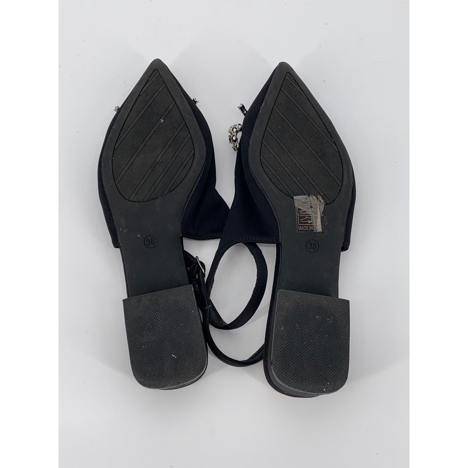 UNBRANDED Women's Black Rhinestone Bow Pointed-Toe Block-Heel Slingback SZ 7