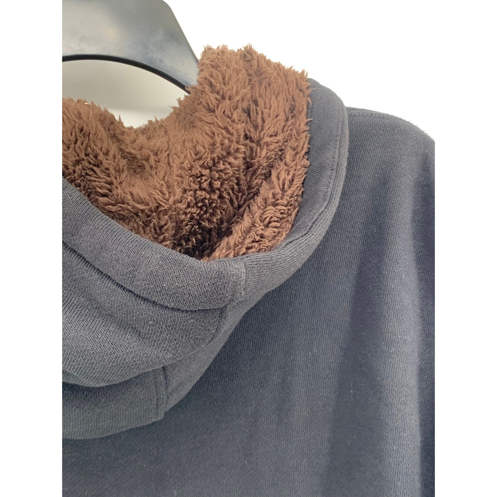 UNIQLO Men's Black-Brown Faux-Fur Hooded Zip-Up Long Sleeve Sweater SZ S