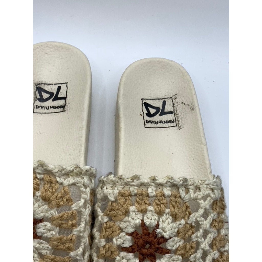 DIRTY LAUNDRY Women's Beige Knit Worble Slip-On Wedge Sandals SZ 7