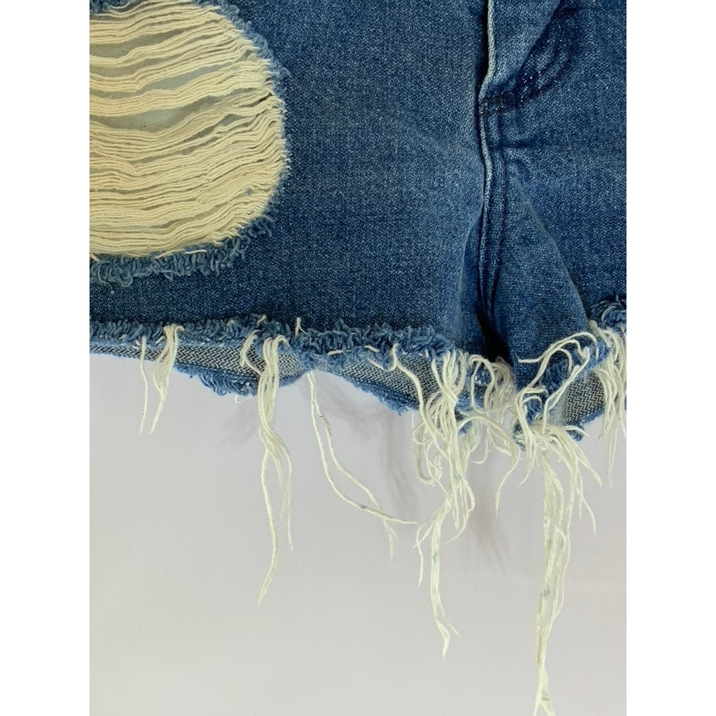 WRANGLER Women's Blue Regular-Fit Distressed Five-Pocket Denim Shorts SZ 31