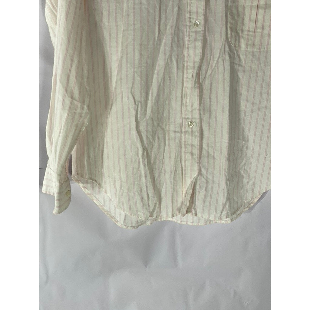DANA ALEXANDER Women’s Vintage White-Pink Striped Button-Up Regular-Fit Top SZ 8