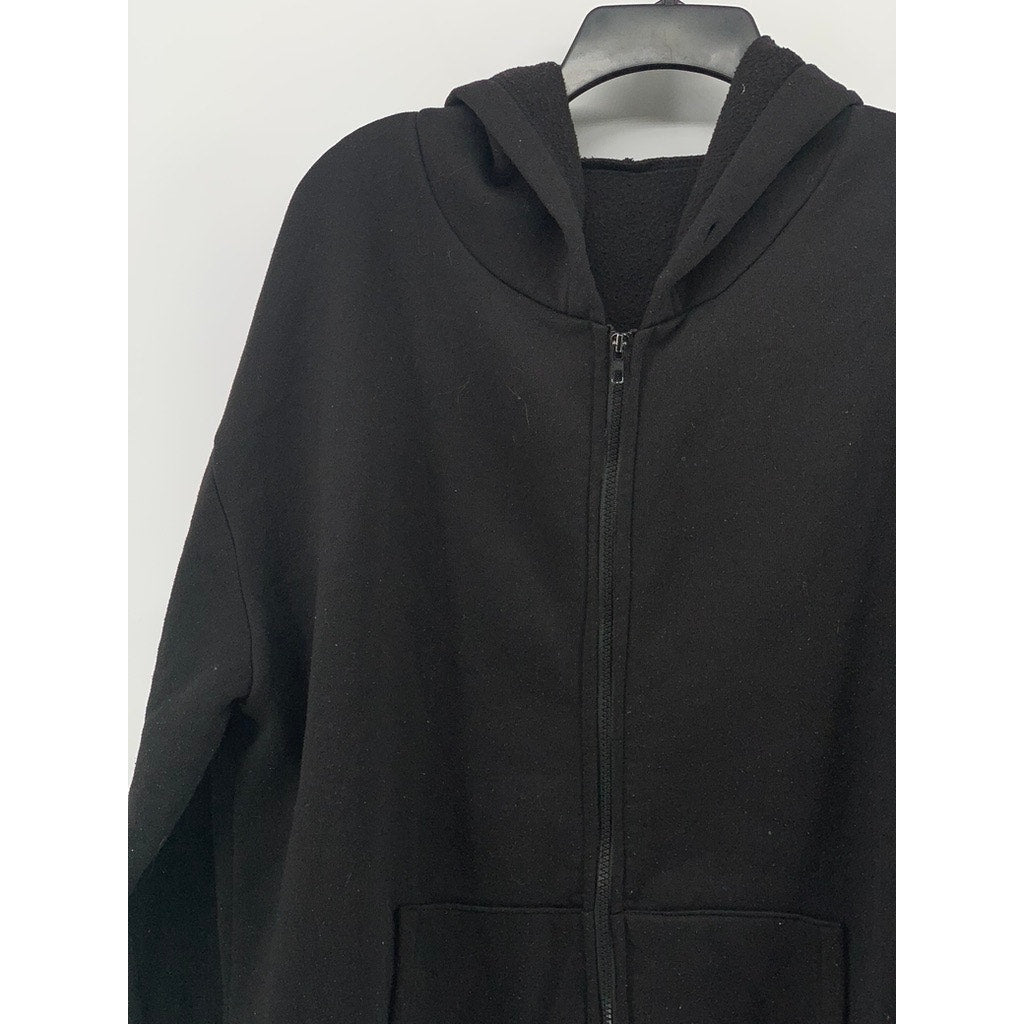 SHEIN Women's Black Solid Fleece Hooded Full-Zip Long Sleeve Casual Sweater SZ 6