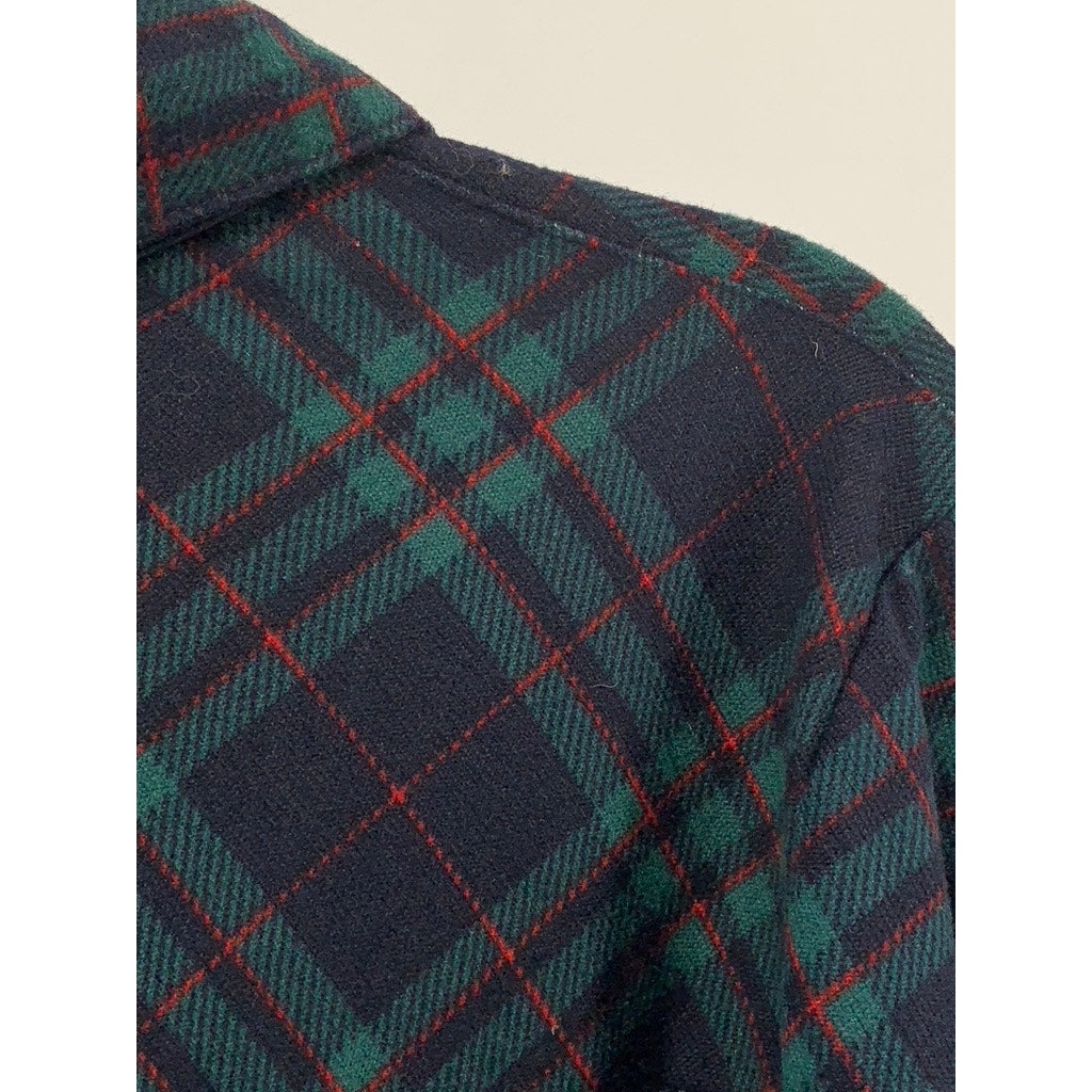 EDEN & OLIVIA Women's Navy-Green Plaid Button-Up Long Sleeve Top SZ L