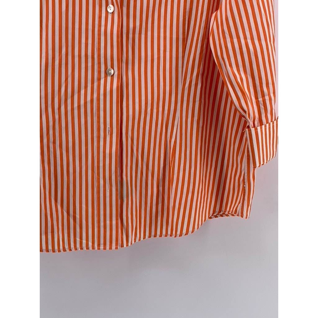 FACONNABLE Women's Orange-White Striped Button-Up Long Sleeve Top SZ XL