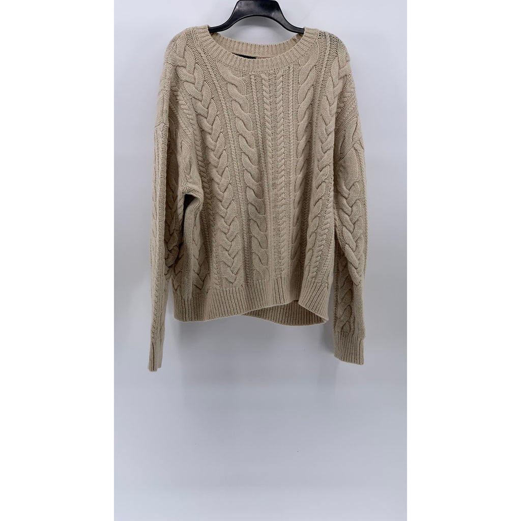 BANANA REPUBLIC Men's Beige Cable Knit Crewneck Long Sleeve Sweater SZ L