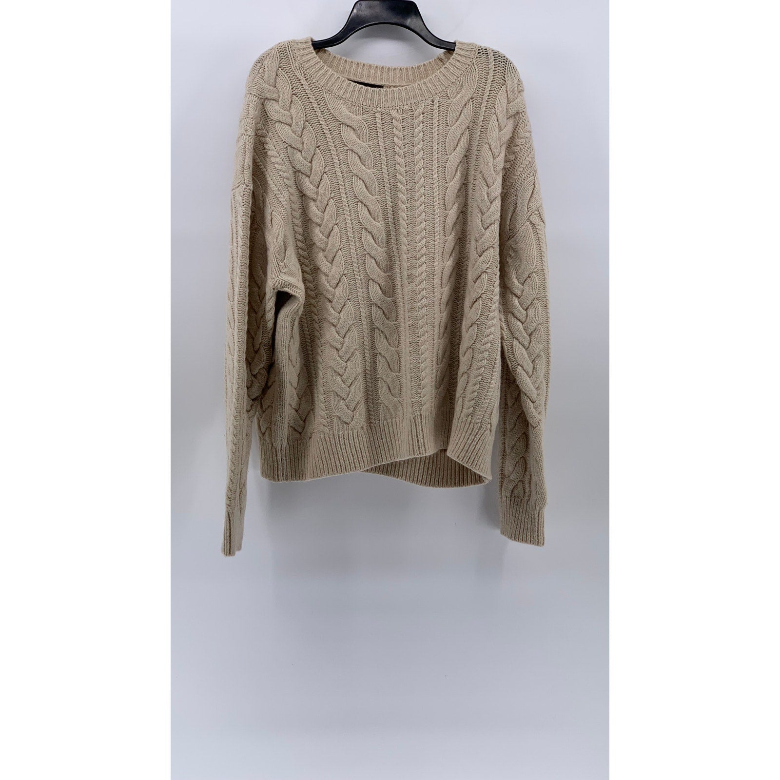 BANANA REPUBLIC Men's Beige Cable Knit Crewneck Long Sleeve Sweater SZ L