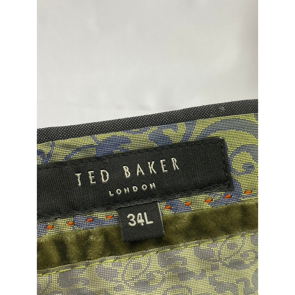 TED BAKER Men’s Long Gray Pinstripe Flat Front Straight-Leg Dress Pant SZ 34L