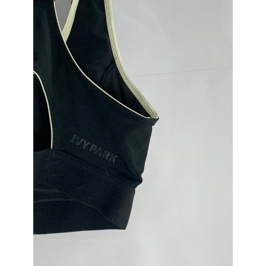 IVY PARK Women's Cream/Black Scoop-Neck Racerback Sport Bra SZ S