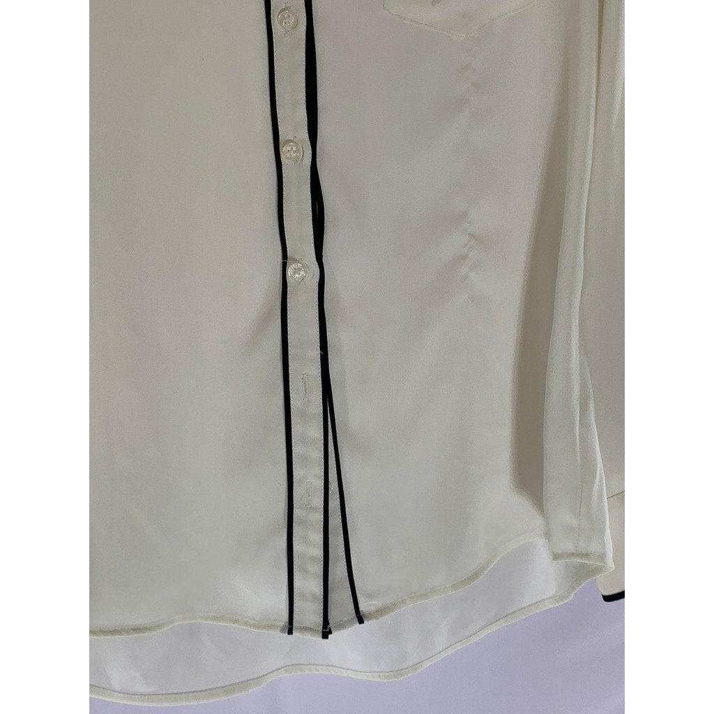 EXPRESS Women's Cream/Black Trim Button-Up Long Sleeve Top SZ M