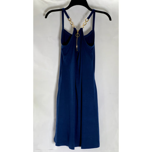 UNBRANDED Women’s Royal Blue O-Ring Sleeveless Front Half-Zip Mini Dress SZ S