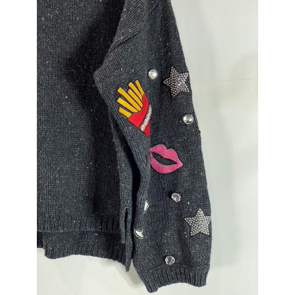 WILDFOX Women's Charcoal Crewneck French Fries & Kisses Pullover Sweater SZ S