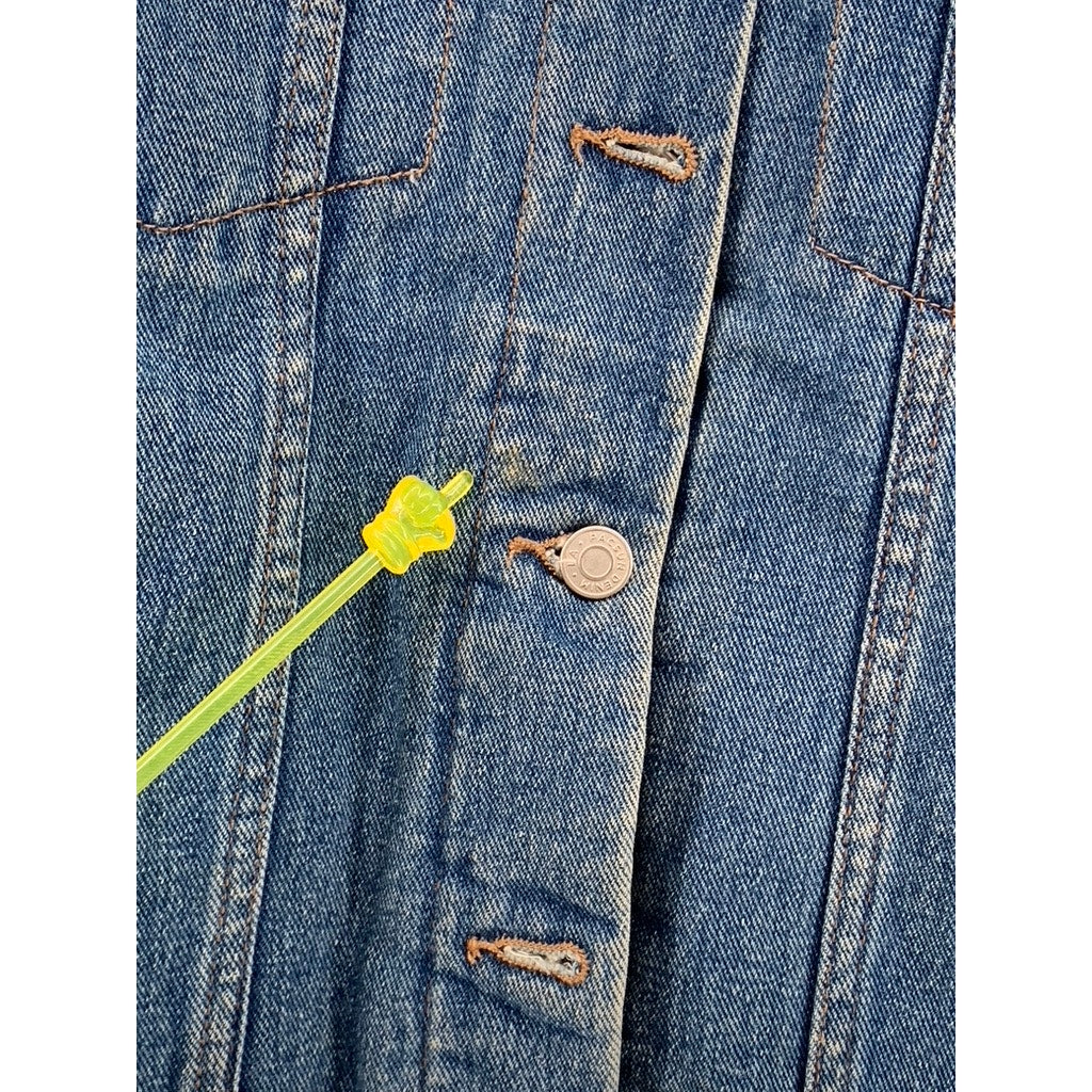 PACSUN Women's Dark Blue Denim Button-Up Sherpa Oversized Trucker Jacket SZ L