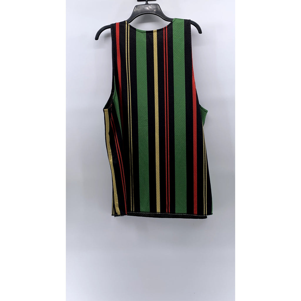 URBAN OUTFITTERS Men's Black-Multicolor Mesh Scoop-Neck Striped Tank SZ M