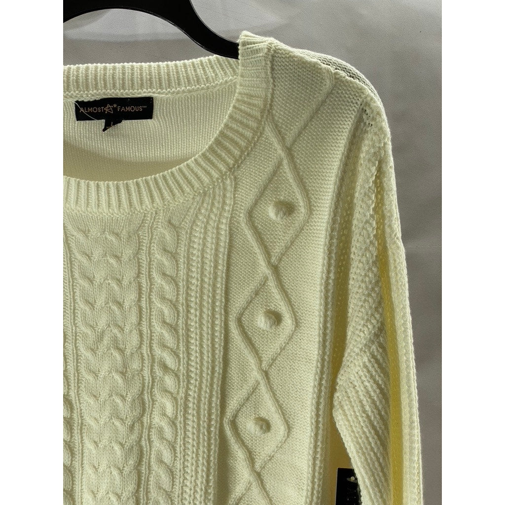 ALMOST FAMOUS Women’s Cream Cable Knit Crewneck Long Sleeve Sweater SZ L