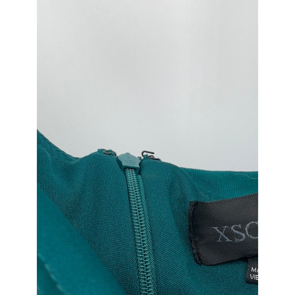 XSCAPE Women's Green Lucy Long Scuba Crepe One Shoulder Dress SZ 16
