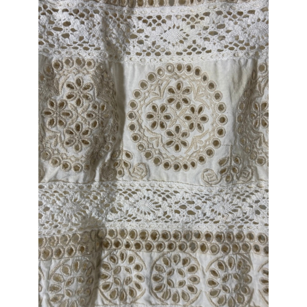 SEA NEW YORK Women's Beige/Cream Evie Eyelet Lace Flutter Short Sleeve Top SZ S