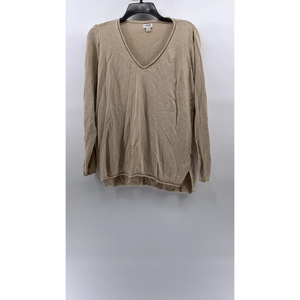 J.CREW Women's Tan V-Neck Linen-Blend Long Sleeve Casual Top SZ M