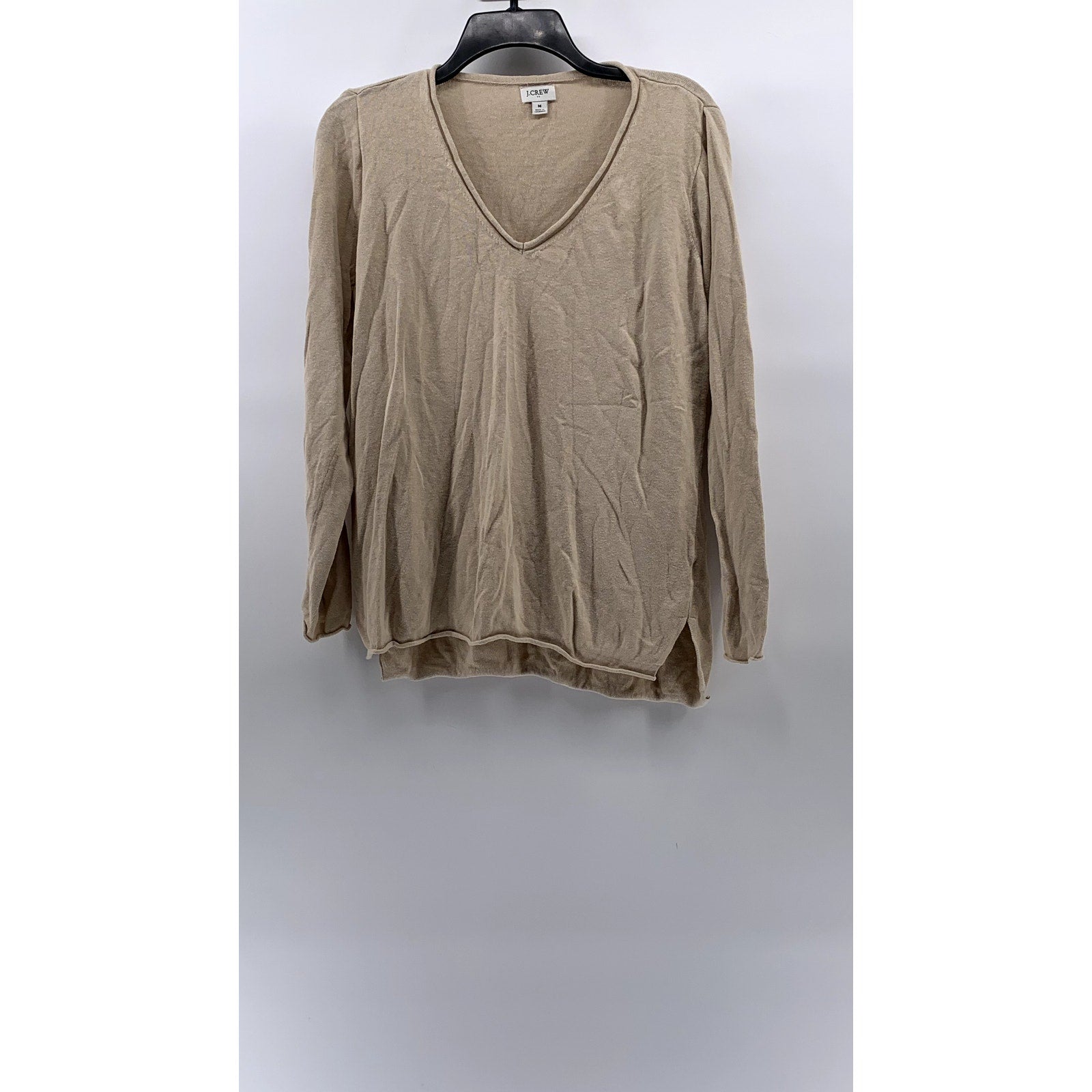 J.CREW Women's Tan V-Neck Linen-Blend Long Sleeve Casual Top SZ M