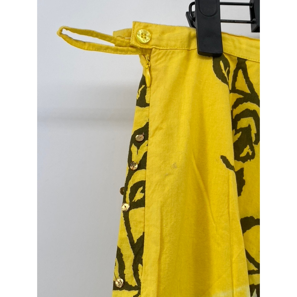 GLAMOR ANGEL Women's Yellow-Black Floral Sequin Embellished Midi Skirt SZ M